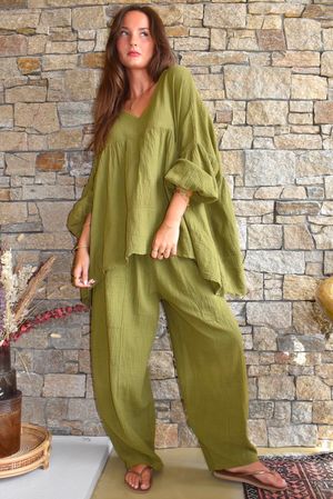 Suri Cushion Cotton Artist Smock Olive